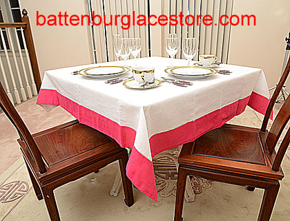 Squre Tablecloth. White with color trims. 54 in.square - Click Image to Close